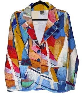 Dolcezza Simply Art Print Blazer Jacket Small Colorful Abstract Stretch Casual